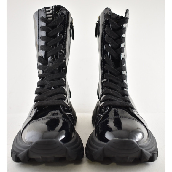 Miu Miu Naplak Tech Black Patent Leather Platform Lace Up Combat Moto Boot 36.5 - Picture 9 of 15